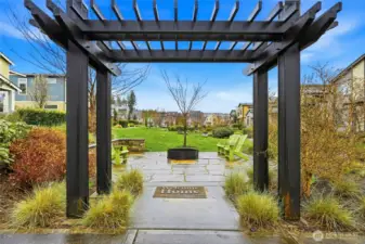 Community pergola and gathering space perfect for relaxing, socializing, and enjoying outdoor living in Ten Trails.