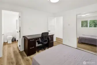 Updated Secondary bedroom with convenient access to full bathroom.