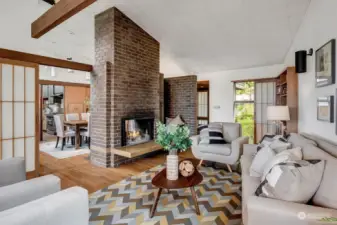 The vaulted ceilings, wooden beams and exposed brick creates a warm atmosphere.