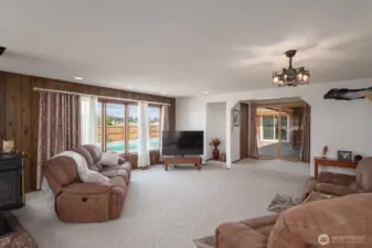 family room, wood burning fireplace