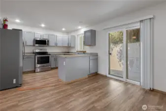 Looking into the Kitchen from the corner of the Dining Area.