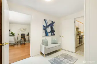 Utility room has space to use as a mudroom at back door.