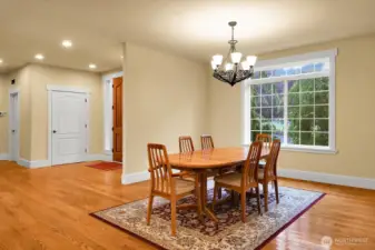 The dining room is adjacent to the kitchen for ease of entertaining.