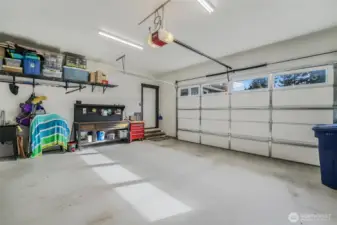 Large 2 car garage with sink.