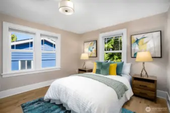 Front bedroom/office with windows on North and East.