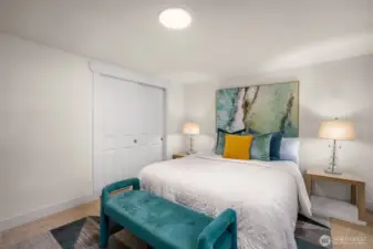 Basement bedroom also has a large closet.