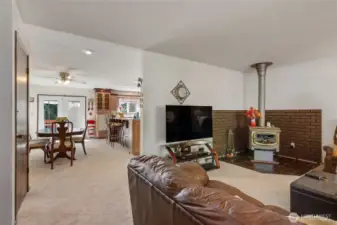 The living room flows into the kitchen and dining space keeping everyone close by.