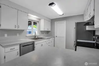 Ample cabinet and counter space.