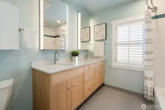 Remodeled full bathroom with 2 vanities on main level 2024