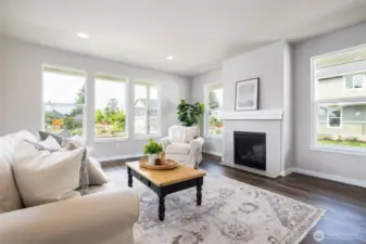 Great room with view of the gas fireplace