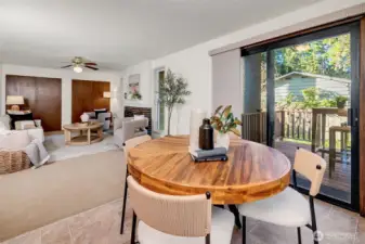 From the dining area, notice the gracious family room with wood burning fireplace.