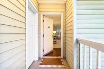 Fully covered walkway with your secure garage entrance adjacent to your front door.