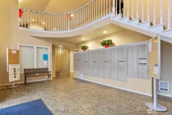 Community clubhouse with secure mailboxes.
