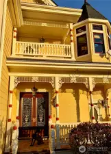 Front entry detail with balcony off office above