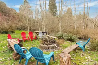 Creekside firepit gathering area