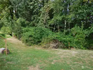 Back to the BARBARY Entrance to this Filtered View Lot... at the end of the Cul-de-sac. survey stake at left is Western Boundary- Right on down the line to the North- See the Flagged Stats?? Trail to Bahama Drive is to the RIGHT there... Can almost see it!!