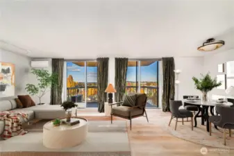 Fantastic views with open concept allowing lots of natural light.  Interior photo has been digitally staged.