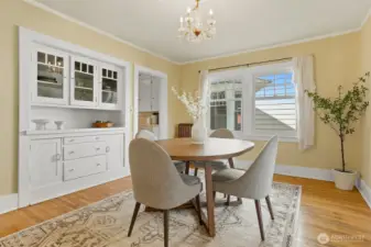 Dining room of 132 with built-in cabinets