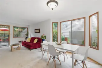dining area with windows