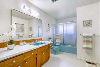 This vintage main bathroom has great character.