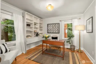 Bedroom on main level, staged as a home office