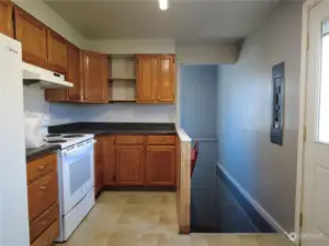 Kitchen is located upstairs