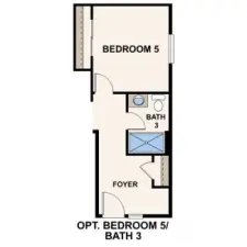 Floor plan, bedroom and bath on first floor.