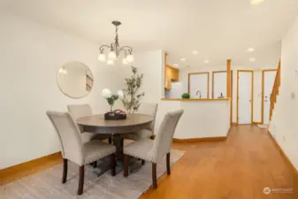 The dining area is immediately adjacent to the kitchen which makes serving a breeze.