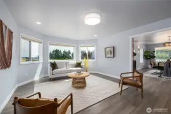 Family room has views to rolling hills.