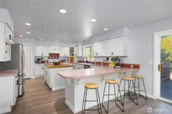 Large kitchen with bar seating