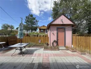 Back Patio with small shed
