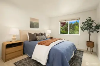 Spacious and private bedroom w/ fresh carpet