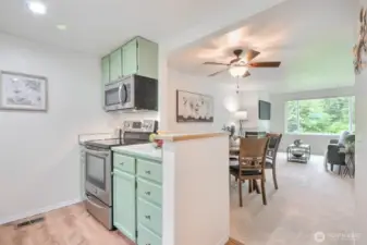 Kitchen and open concept living and dining room f
