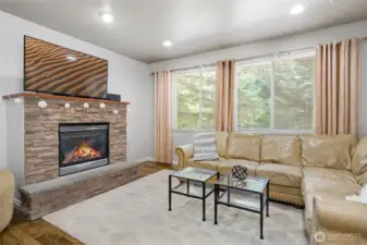 Family room and all rooms have wood blinds