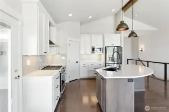 Kitchen with exit to deck just to the left