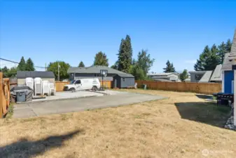 Standing in lot B & looking towards lot C.  Lot C is about a 1/3 onto the concrete pad from lot A & B, so the gate will need to be adjusted if lot A isn't sold with lot C.