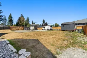 View from Lot A towards Lot C, the line between lot A & C is approximately just past the tip of the shadow in this photo & does cross into concrete pad where double gate is, so the gate will need to be adjusted if someone doesn't buy Lot A w/lot C