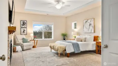 Tall double doors invite you into the primary suite (and keep it separate from the rest of the home)