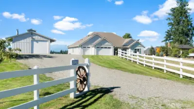 View as you pull into the driveway from the private road