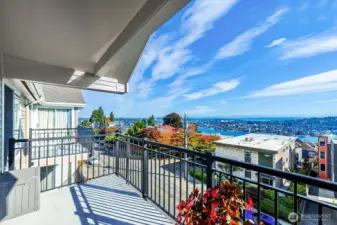 The deck is very large and has recently had new railings.