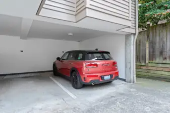 Covered parking. Secured parking lot with electronic gate.