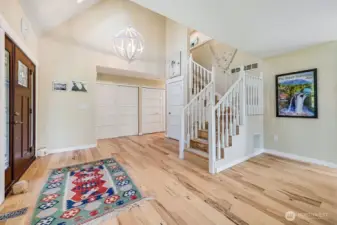The large entry welcomes you. The half bath is to the left of the front door.