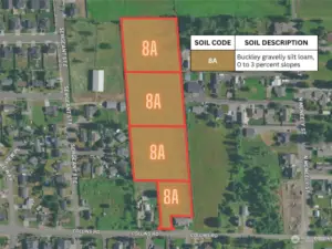 Soil Map - approximate boundaries of the parcels are in red. The soil type is believed to be Buckley gravelly silt loam.