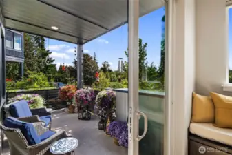 Covered Balcony with added Faucet for easy watering and Propane Connector for BBQ