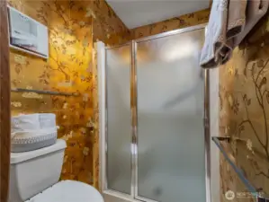 Walk in shower for long leisurely showers.