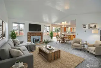 Living room shown with virtual staging to help visualize the space