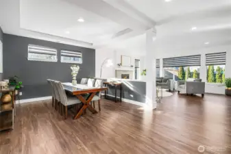 Open concept dining and family rooms.