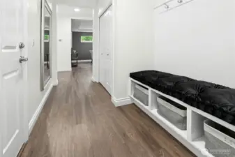 Coat and shoe storage with bench for taking off shoes!