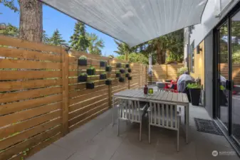 Private, fully fenced patio, with gate.