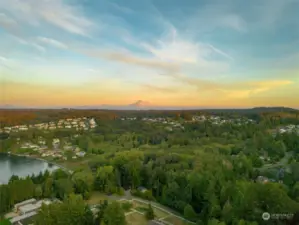 Majestic Mount Rainier graces the horizon, offering a breathtaking backdrop to your serene retreat